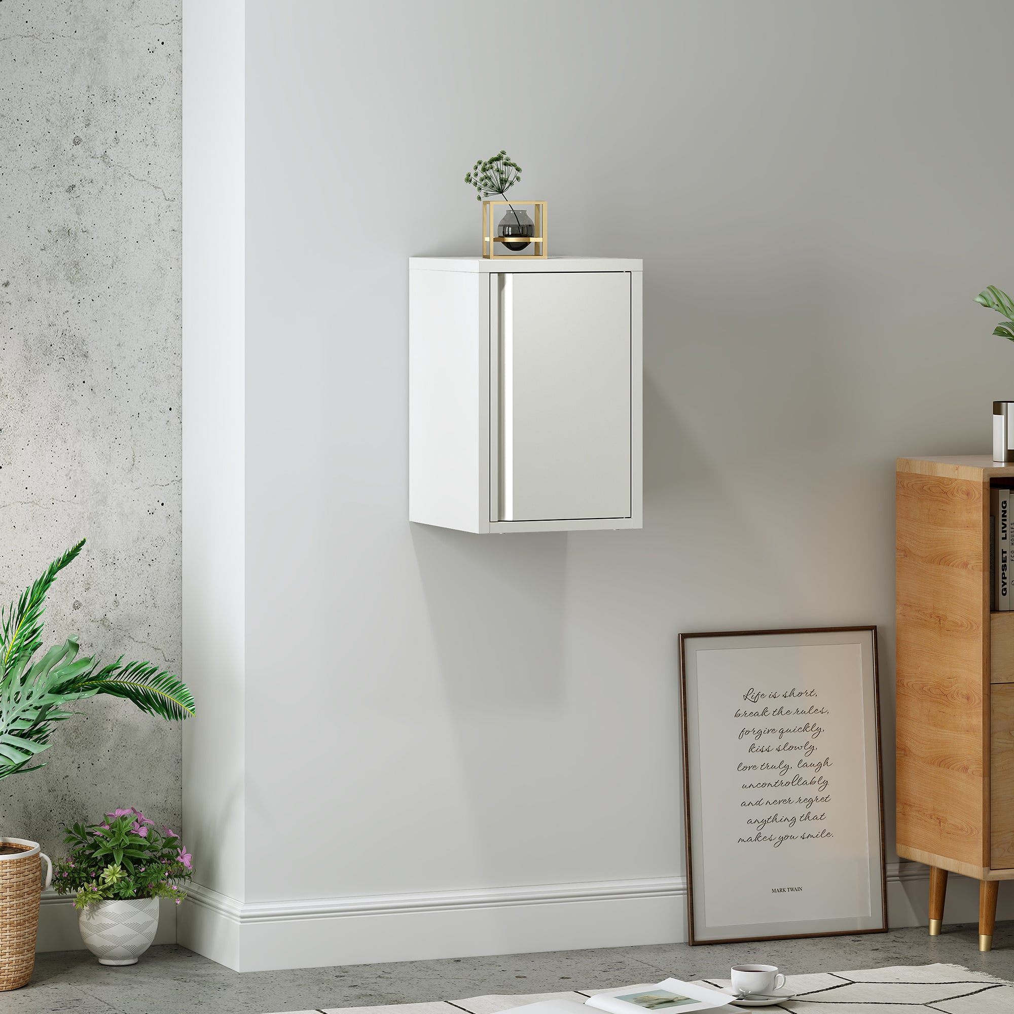 Armadietto a Parete Burlöv con Anta in Acciaio 50 x 33 x 35 cm - Bianco [en.casa]