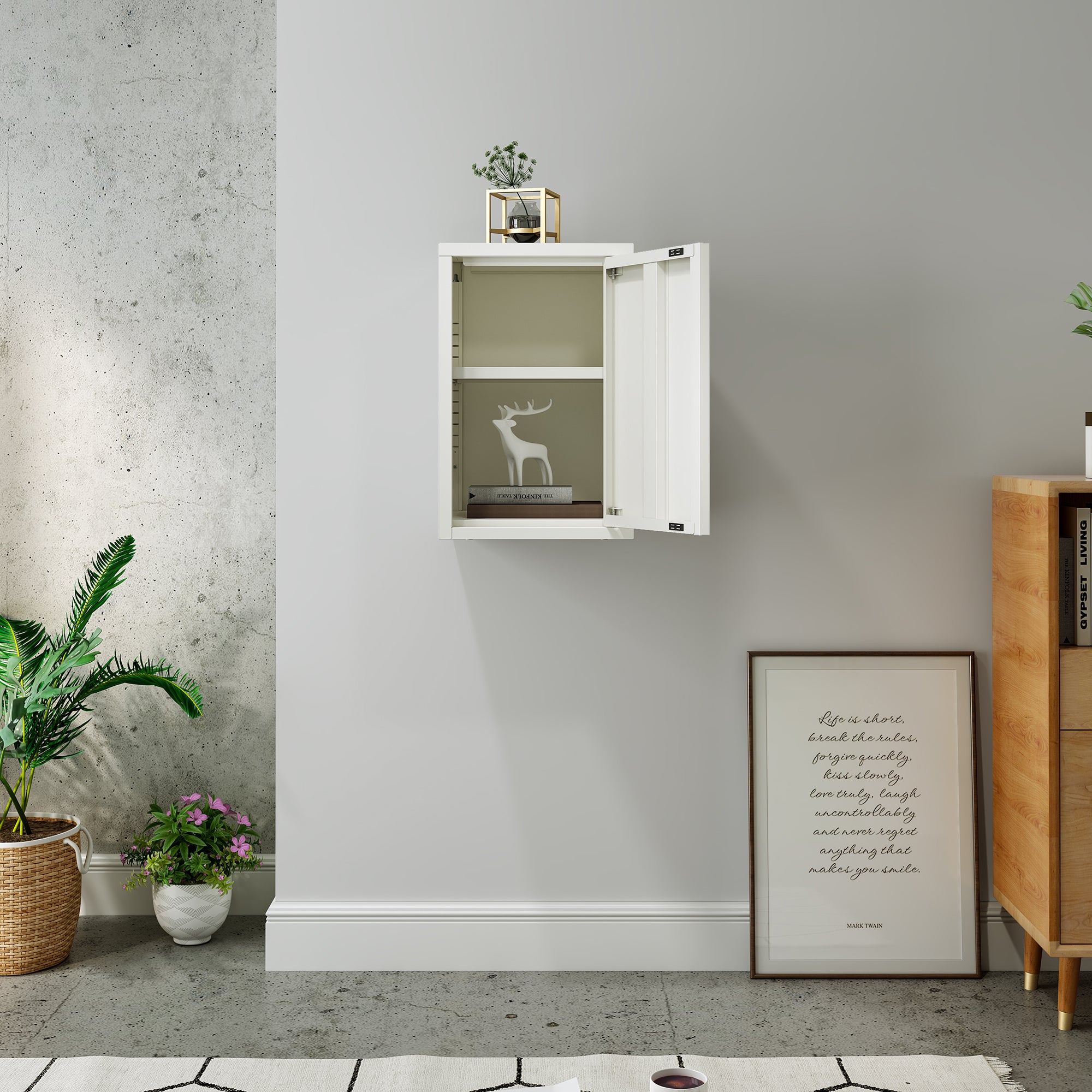 Armadietto a Parete Burlöv con Anta in Acciaio 50 x 33 x 35 cm - Bianco [en.casa]