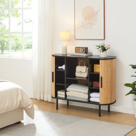 Comò Tvedestrand con 2 Ante Scorrevoli in Bambù - Nero / Naturale [en.casa]