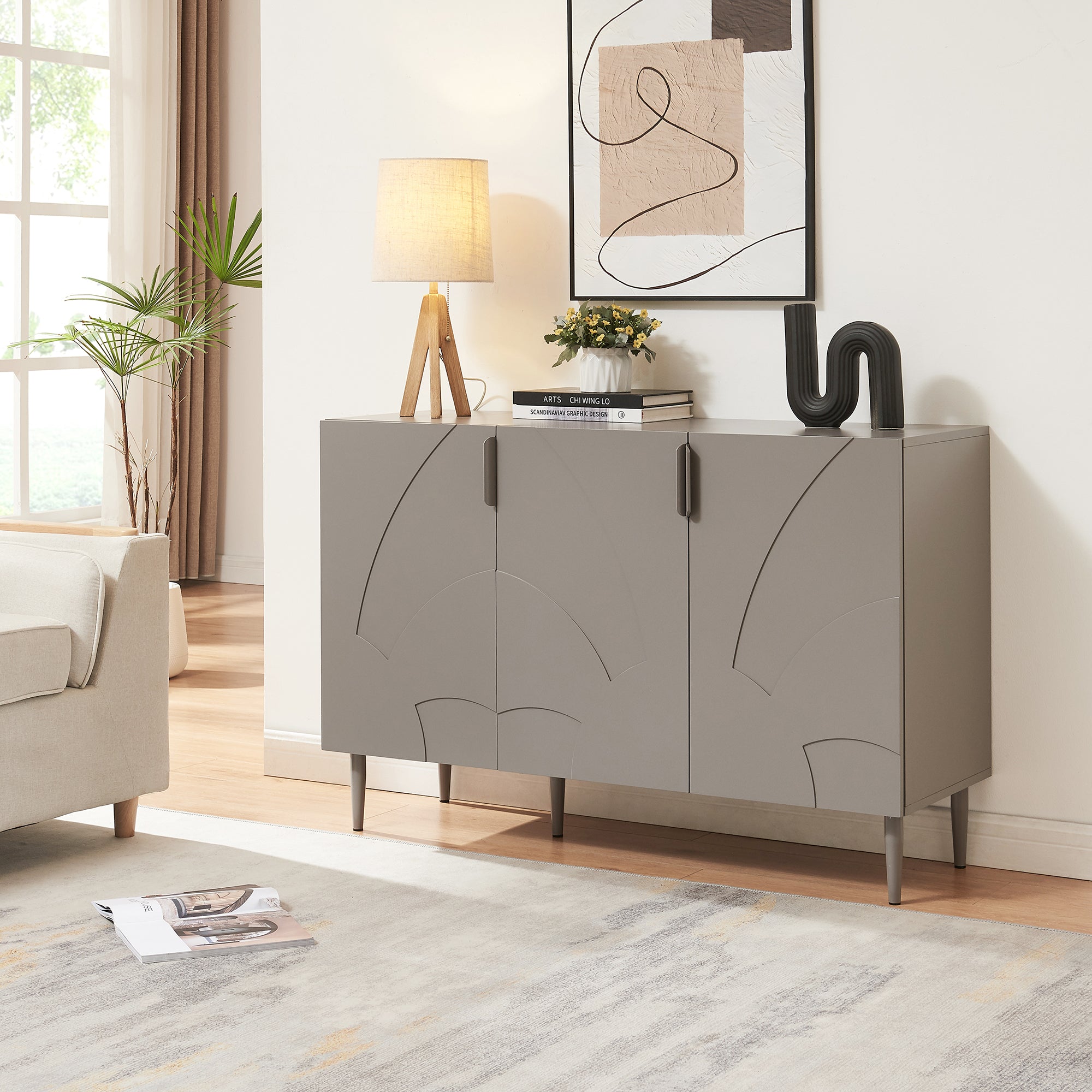 Credenza Bassa Starvili con 3 Ante Madia Moderna 75x115x38 cm Grigio [en.casa]