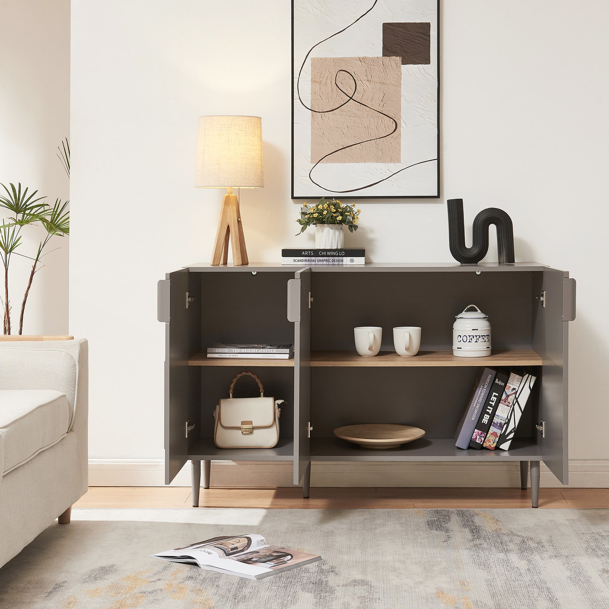 Credenza Bassa Starvili con 3 Ante Madia Moderna 75x115x38 cm Grigio [en.casa]