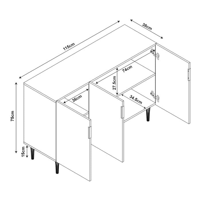 Credenza Bassa Starvili con 3 Ante Madia Moderna 75x115x38 cm Grigio [en.casa]