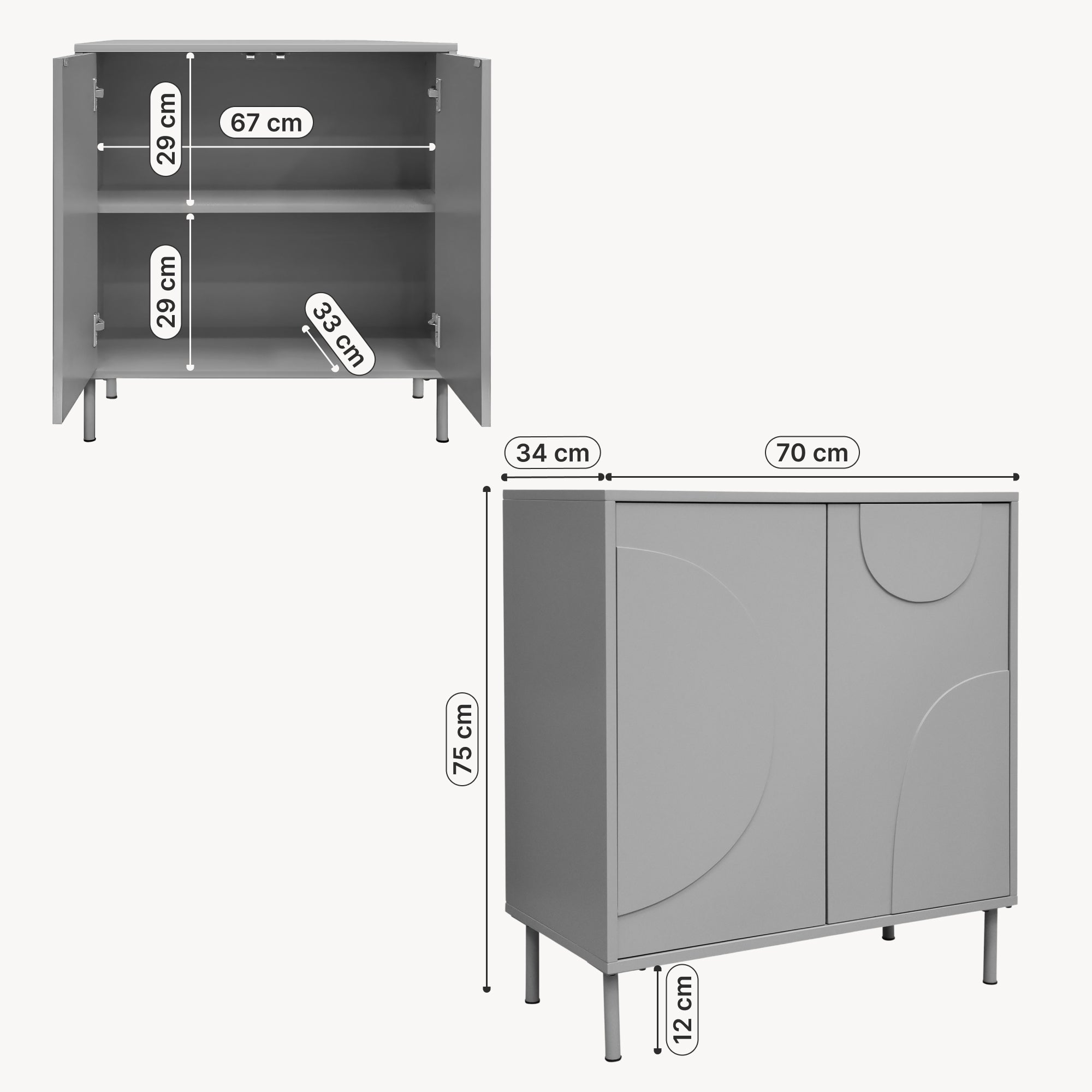 Credenza Holea Comò a 2 Ante 75 x 70 x 34 cm - Grigio [en.casa]