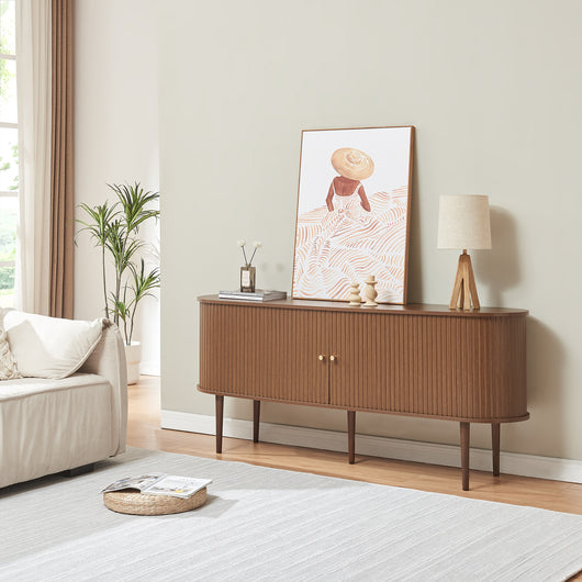 Mobile Contenitore Mapia con Ante Scorrevoli Credenza Bassa Madia 166x40x70 cm Effetto Noce [en.casa]