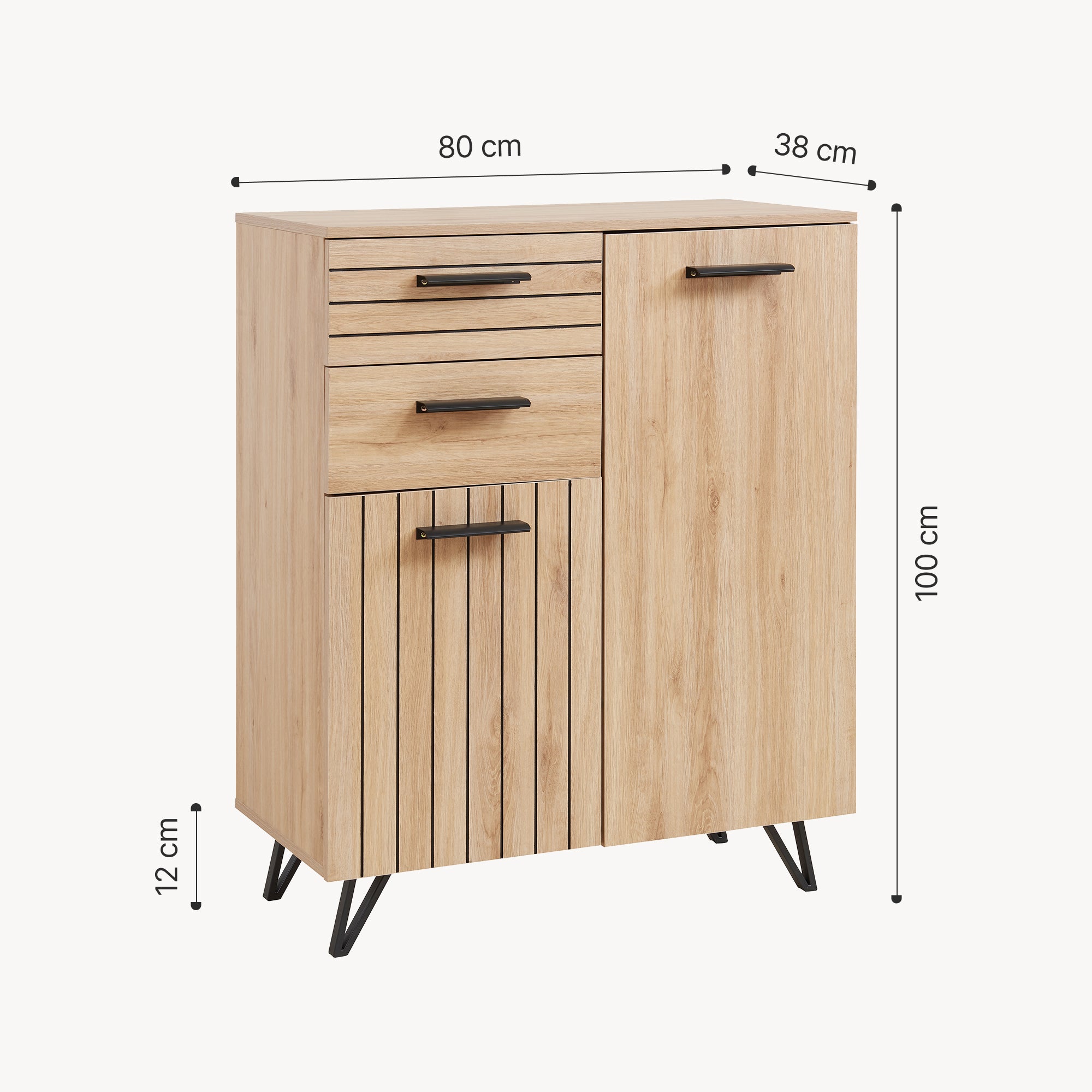 Credenza Noppen con Cassetti e Ante Mobile Contenitore 100x80x38 cm - Effetto Rovere [en.casa]