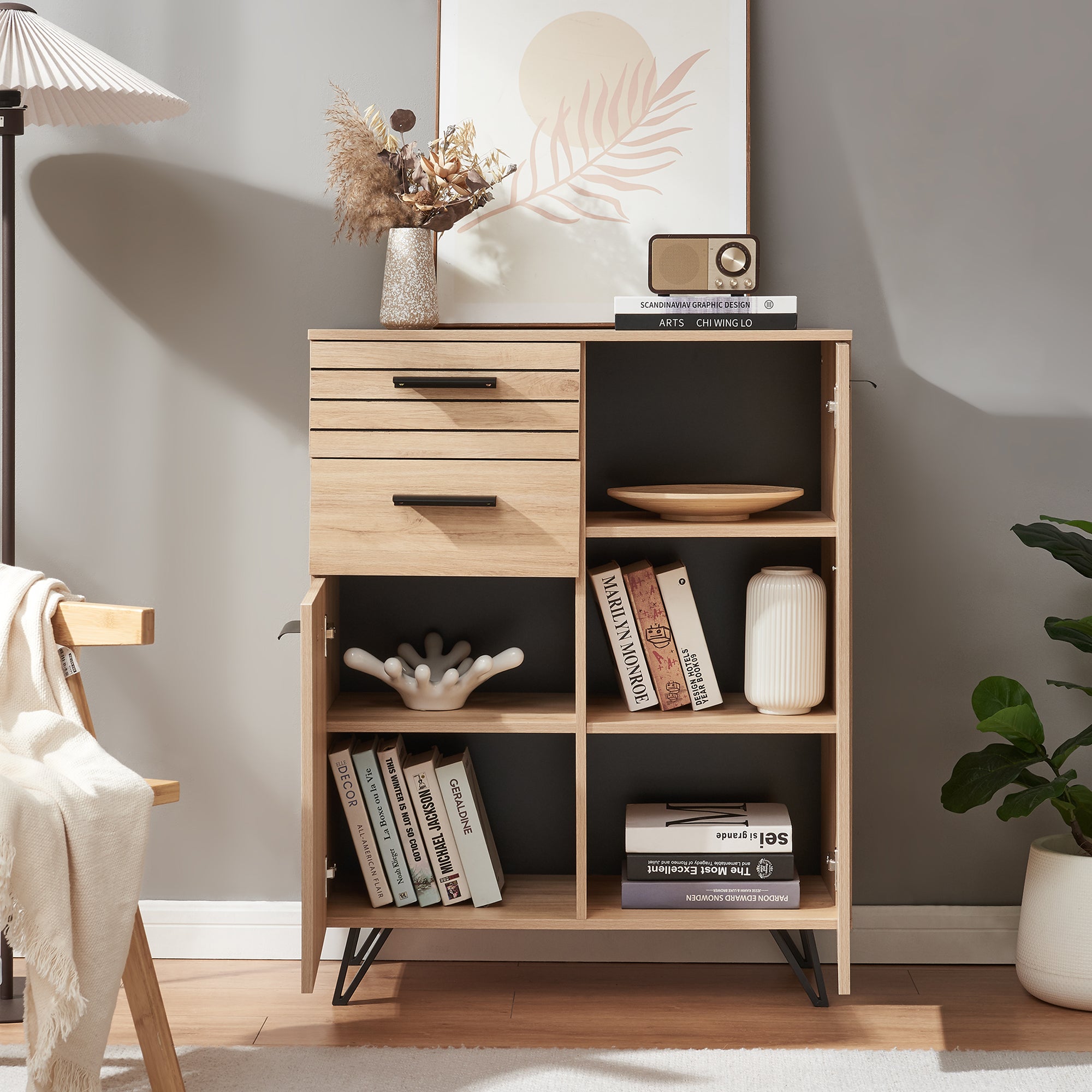 Credenza Noppen con Cassetti e Ante Mobile Contenitore 100x80x38 cm - Effetto Rovere [en.casa]