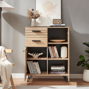 Credenza Noppen con Cassetti e Ante Mobile Contenitore 100x80x38 cm - Effetto Rovere [en.casa]