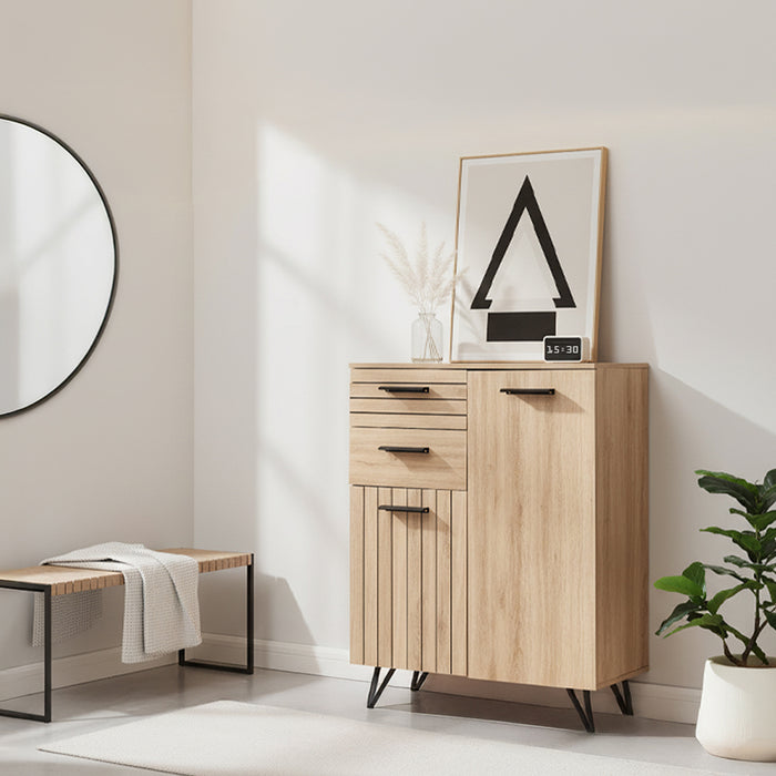 Credenza Noppen con Cassetti e Ante Mobile Contenitore 100x80x38 cm - Effetto Rovere [en.casa]