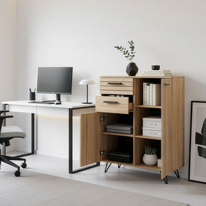 Credenza Noppen con Cassetti e Ante Mobile Contenitore 100x80x38 cm - Effetto Rovere [en.casa]