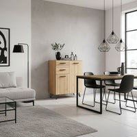 Credenza Noppen con Cassetti e Ante Mobile Contenitore 100x80x38 cm - Effetto Rovere [en.casa]