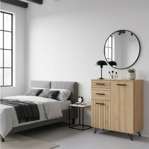 Credenza Noppen con Cassetti e Ante Mobile Contenitore 100x80x38 cm - Effetto Rovere [en.casa]