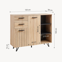Credenza Noppen con Cassetti e Ante Mobile Contenitore 100x120x38 cm - Effetto Rovere [en.casa]