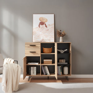 Credenza Noppen con Cassetti e Ante Mobile Contenitore 100x120x38 cm - Effetto Rovere [en.casa]