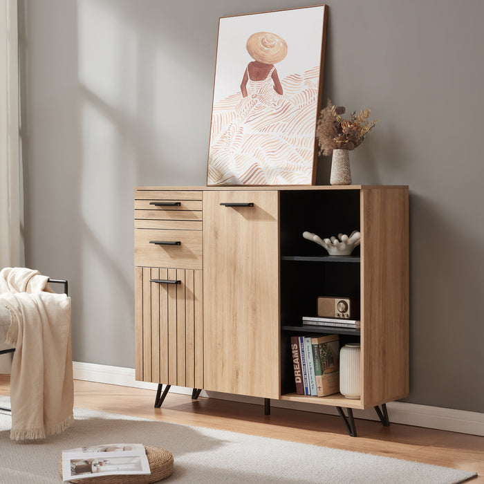 Credenza Noppen con Cassetti e Ante Mobile Contenitore 100x120x38 cm - Effetto Rovere [en.casa]