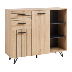 Credenza Noppen con Cassetti e Ante Mobile Contenitore 100x120x38 cm - Effetto Rovere [en.casa]