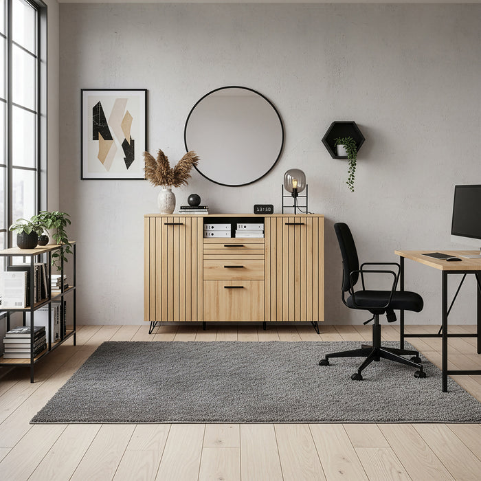 Credenza Noppen con Cassetti e Ante Mobile Contenitore 100x150x38 cm - Effetto Rovere [en.casa]