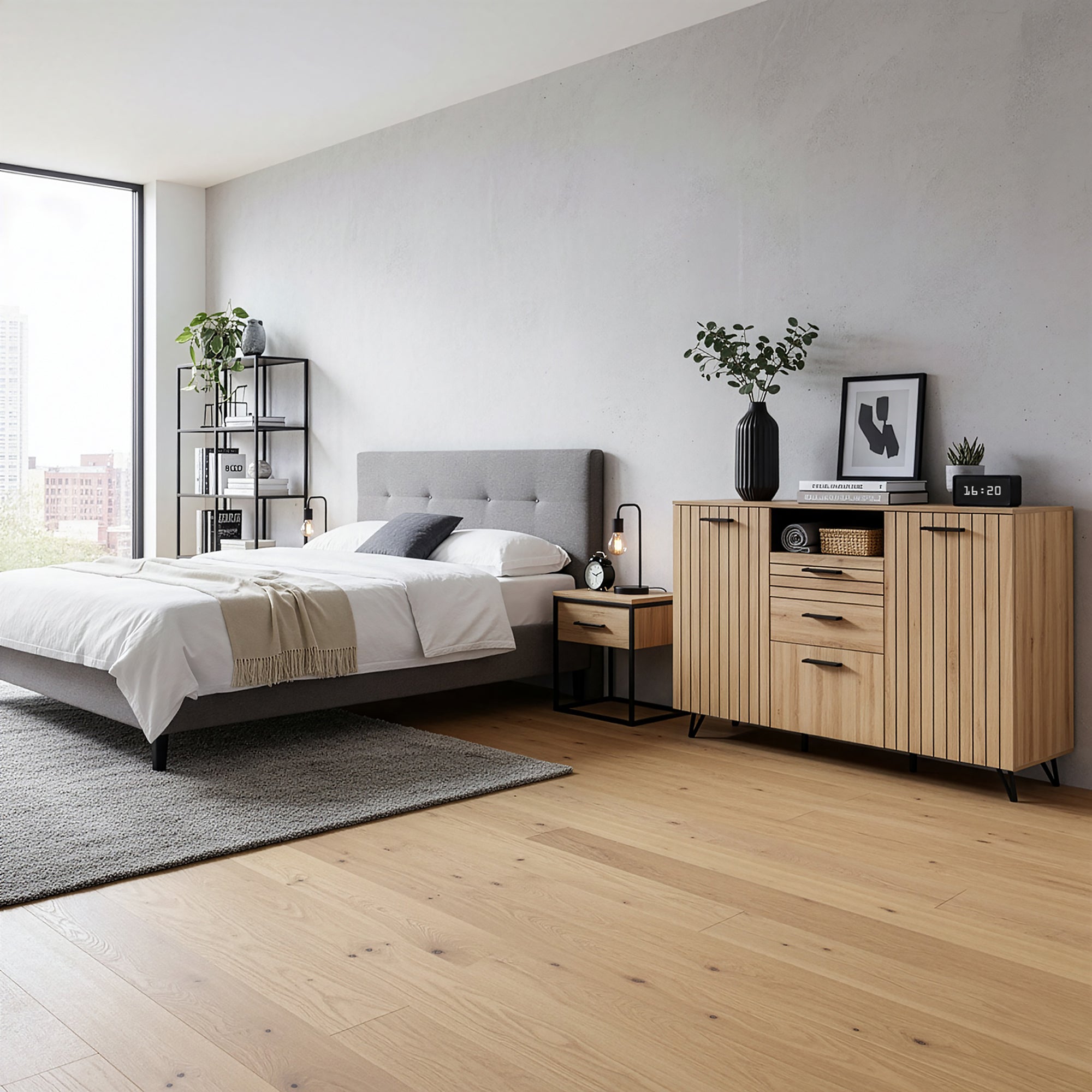 Credenza Noppen con Cassetti e Ante Mobile Contenitore 100x150x38 cm - Effetto Rovere [en.casa]