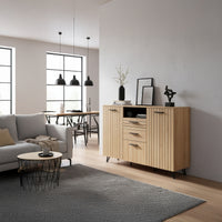 Credenza Noppen con Cassetti e Ante Mobile Contenitore 100x150x38 cm - Effetto Rovere [en.casa]