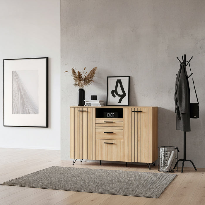Credenza Noppen con Cassetti e Ante Mobile Contenitore 100x150x38 cm - Effetto Rovere [en.casa]