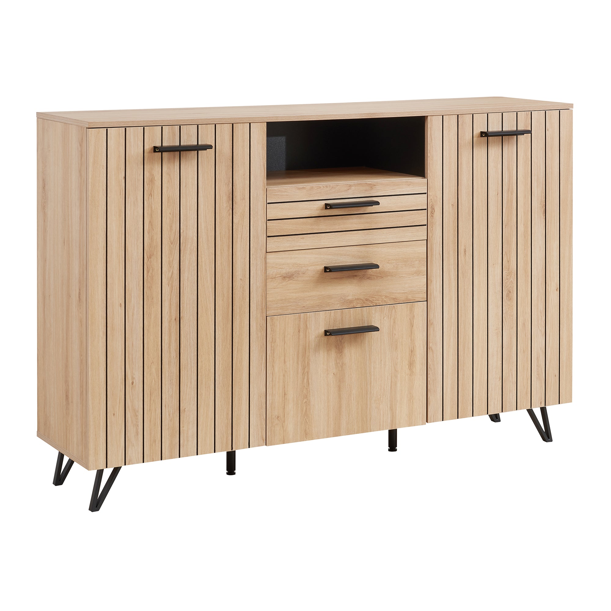 Credenza Noppen con Cassetti e Ante Mobile Contenitore 100x150x38 cm - Effetto Rovere [en.casa]
