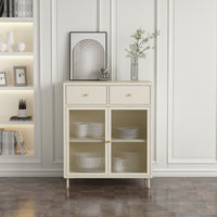 Credenza in Acciaio Lindau con Vetrina e 2 Cassetti 97x80x40 cm Bianco Crema [en.casa]