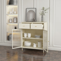 Credenza in Acciaio Lindau con Vetrina e 2 Cassetti 97x80x40 cm Bianco Crema [en.casa]