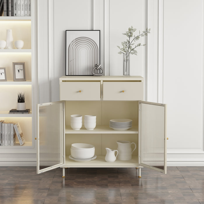 Credenza in Acciaio Lindau con Vetrina e 2 Cassetti 97x80x40 cm Bianco Crema [en.casa]