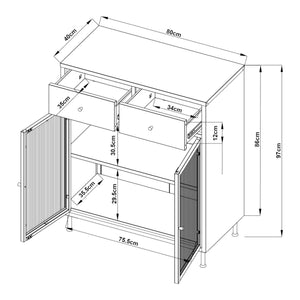 Credenza in Acciaio Lindau con Vetrina e 2 Cassetti 97x80x40 cm Bianco Crema [en.casa]