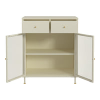 Credenza in Acciaio Lindau con Vetrina e 2 Cassetti 97x80x40 cm Bianco Crema [en.casa]