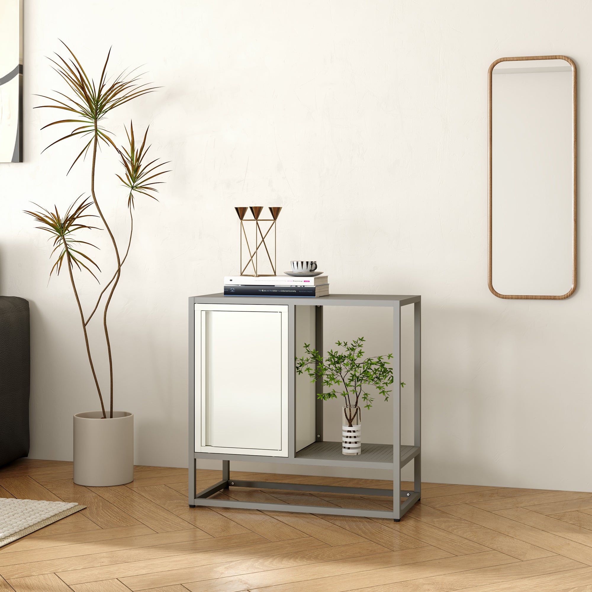 Credenza Burlöv in Acciaio Mobile Contenitore Basso 70x72x35 cm Grigio / Bianco [en.casa]