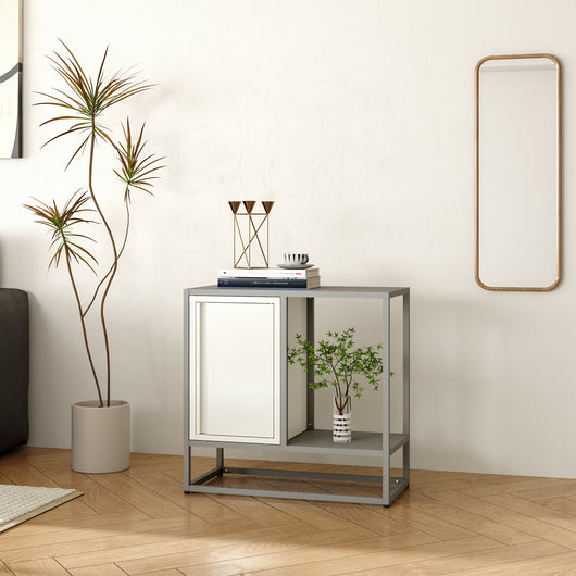 Credenza Burlöv in Acciaio Mobile Contenitore Basso 70x72x35 cm Grigio / Bianco [en.casa]