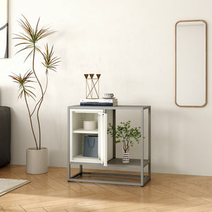 Credenza Burlöv in Acciaio Mobile Contenitore Basso 70x72x35 cm Grigio / Bianco [en.casa]