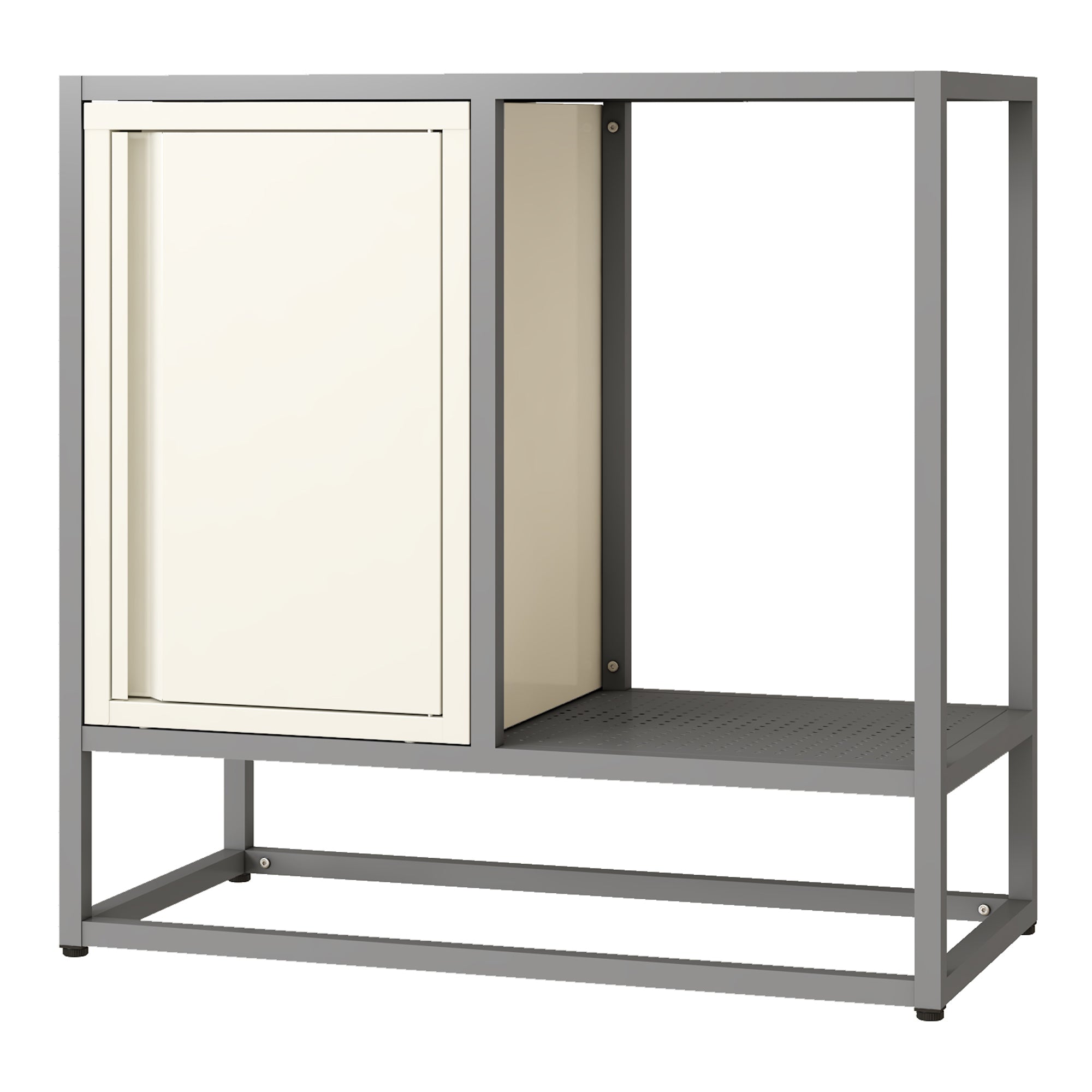 Credenza Burlöv in Acciaio Mobile Contenitore Basso 70x72x35 cm Grigio / Bianco [en.casa]
