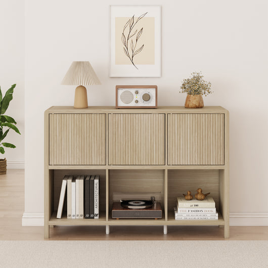 Credenza Bassa Lukkodso con 3 Ante e Scomparti Aperti 77x110x30 cm Effetto Rovere [en.casa]