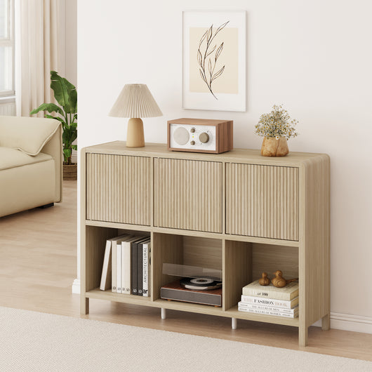 Credenza Bassa Lukkodso con 3 Ante e Scomparti Aperti 77x110x30 cm Effetto Rovere [en.casa]