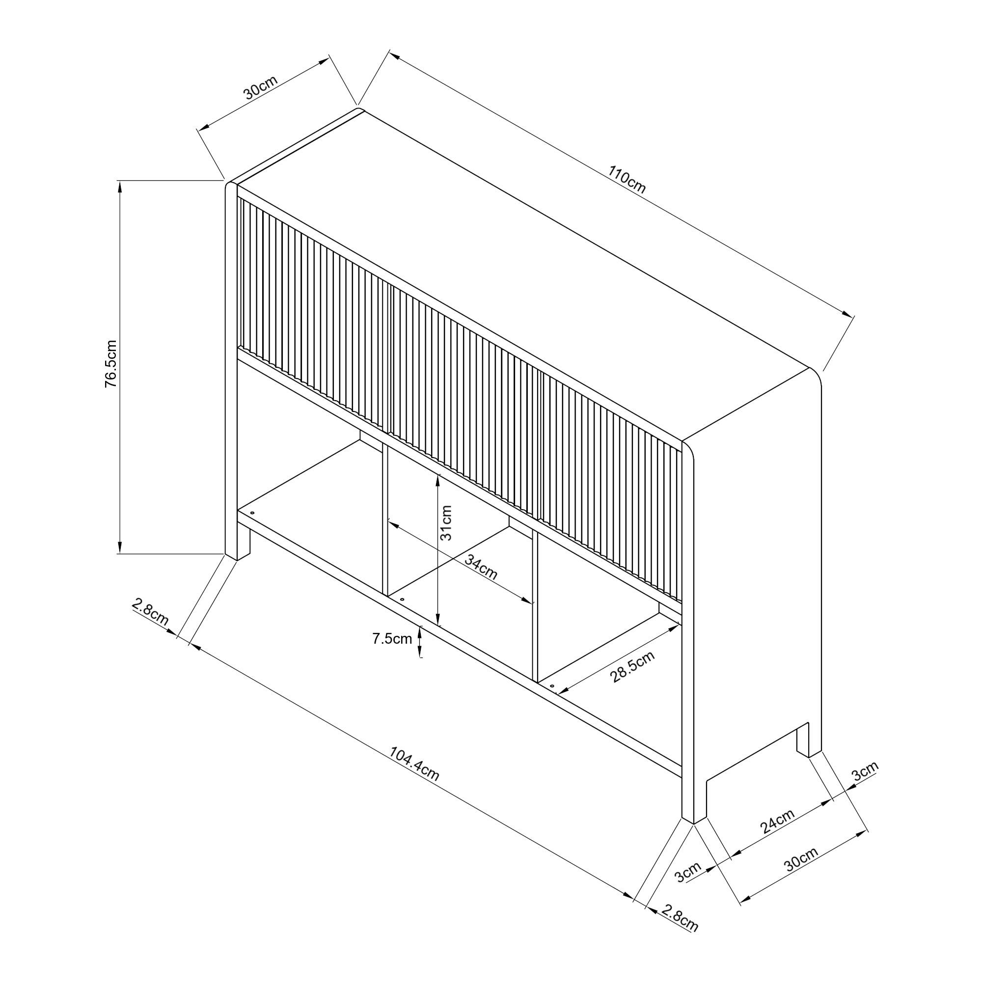 Credenza Bassa Lukkodso con 3 Ante e Scomparti Aperti 77x110x30 cm Effetto Noce [en.casa]
