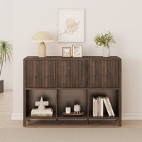 Credenza Bassa Lukkodso con 3 Ante e Scomparti Aperti 77x110x30 cm Effetto Noce [en.casa]