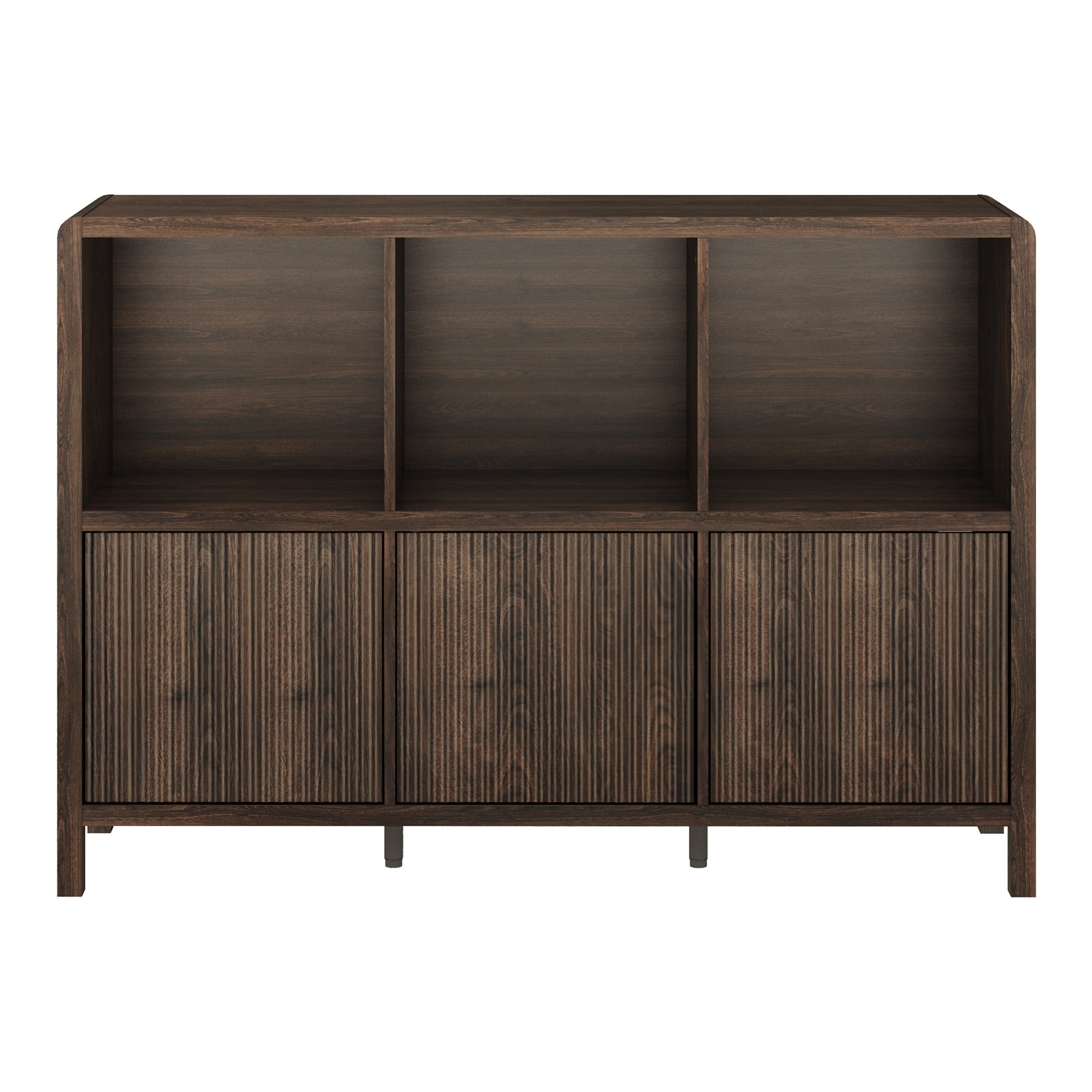 Credenza Bassa Lukkodso con 3 Ante e Scomparti Aperti 77x110x30 cm Effetto Noce [en.casa]