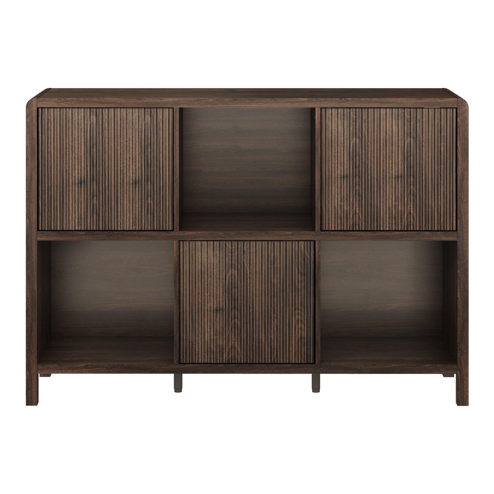 Credenza Bassa Lukkodso con 3 Ante e Scomparti Aperti 77x110x30 cm Effetto Noce [en.casa]