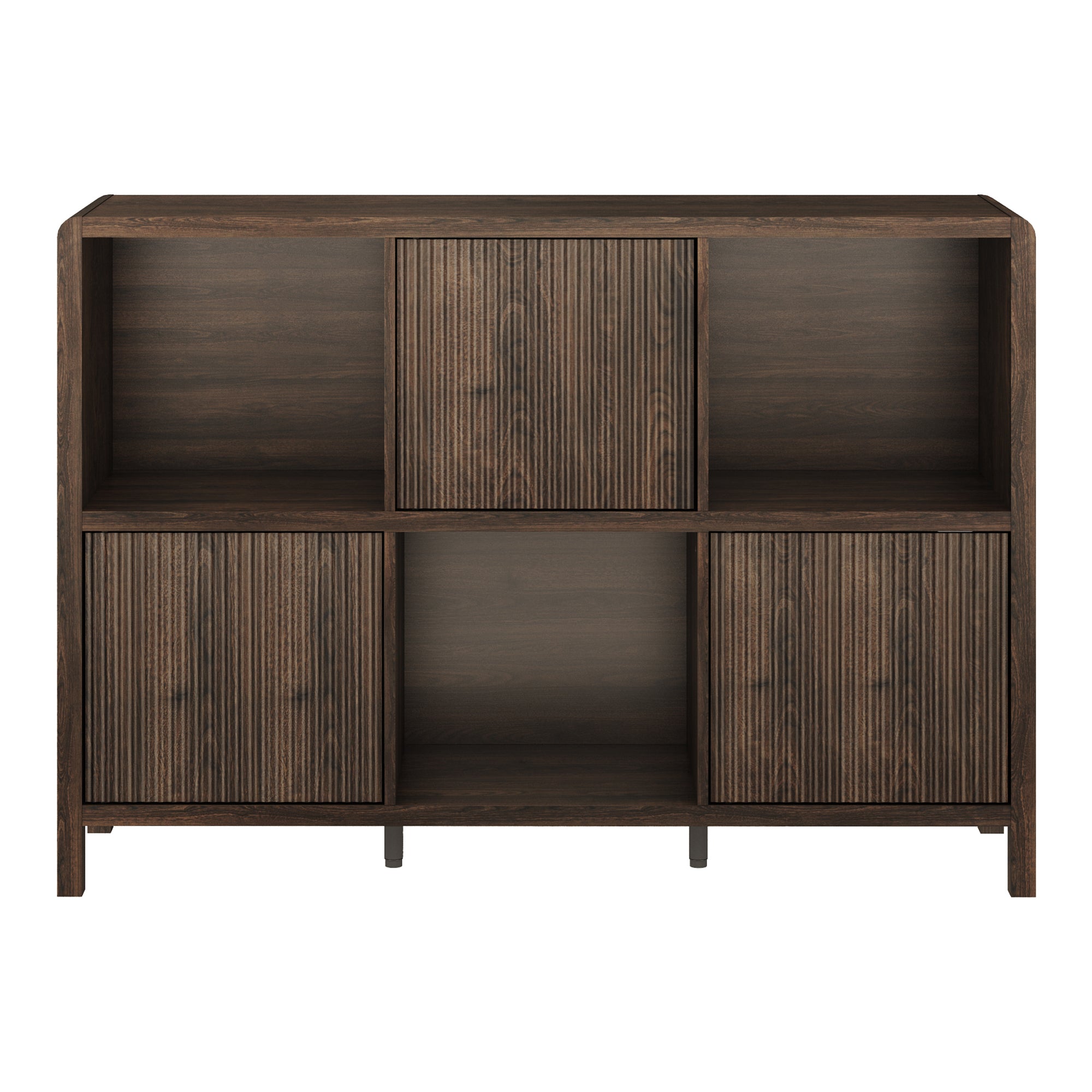 Credenza Bassa Lukkodso con 3 Ante e Scomparti Aperti 77x110x30 cm Effetto Noce [en.casa]
