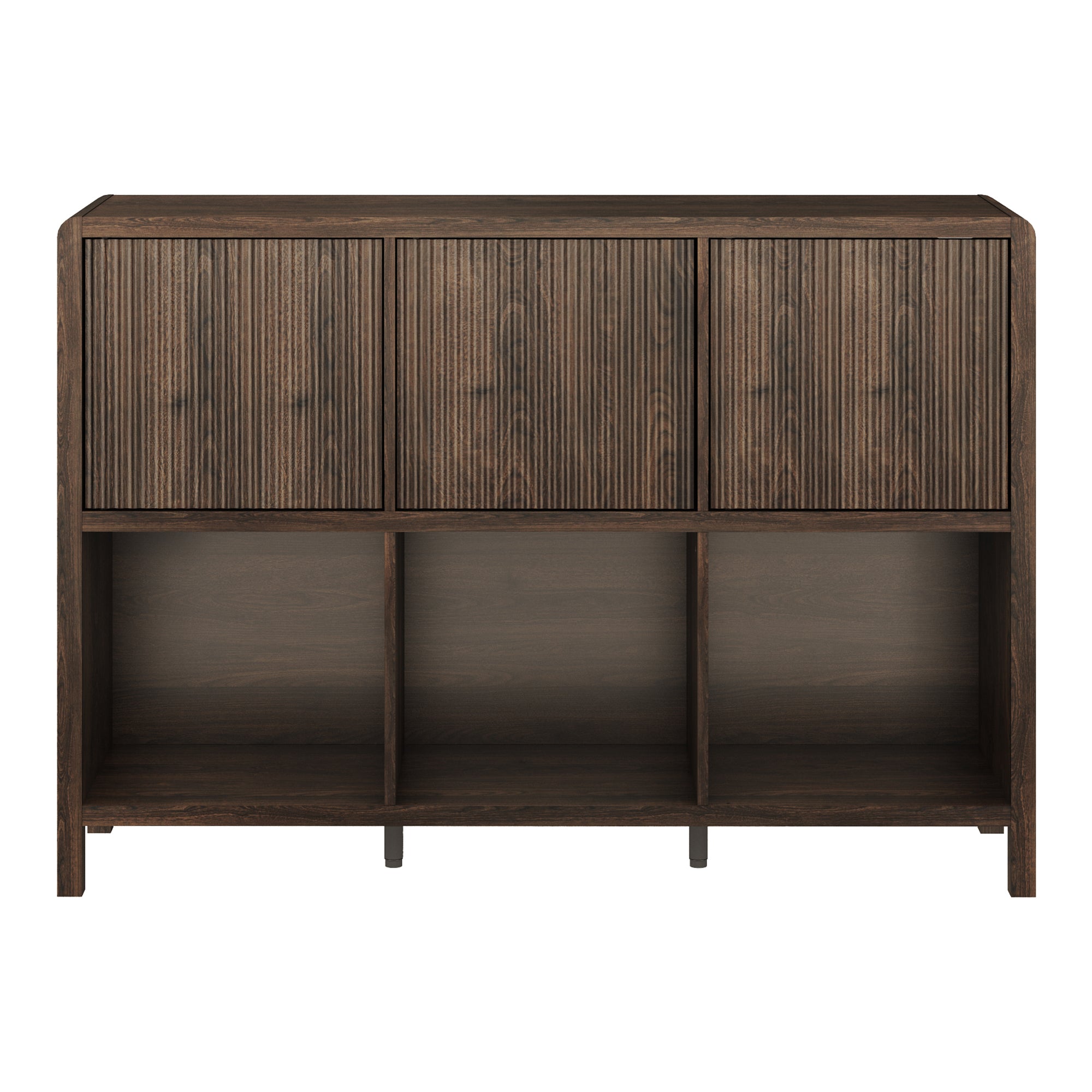 Credenza Bassa Lukkodso con 3 Ante e Scomparti Aperti 77x110x30 cm Effetto Noce [en.casa]