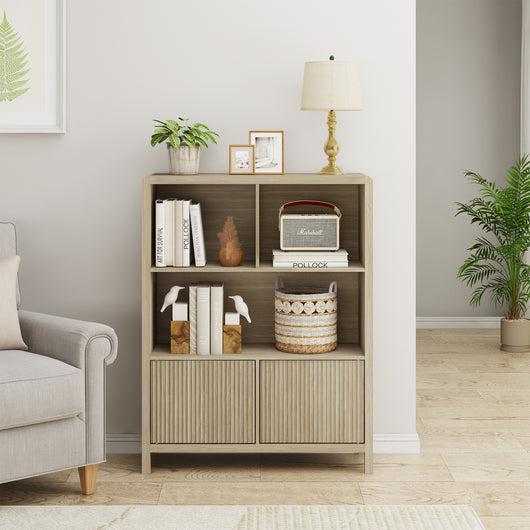 Credenza Bassa Lukkodso con 2 Ante e Scomparti Aperti 103x80x28 cm Effetto Rovere [en.casa]