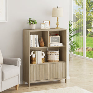 Credenza Bassa Lukkodso con 2 Ante e Scomparti Aperti 103x80x28 cm Effetto Rovere [en.casa]