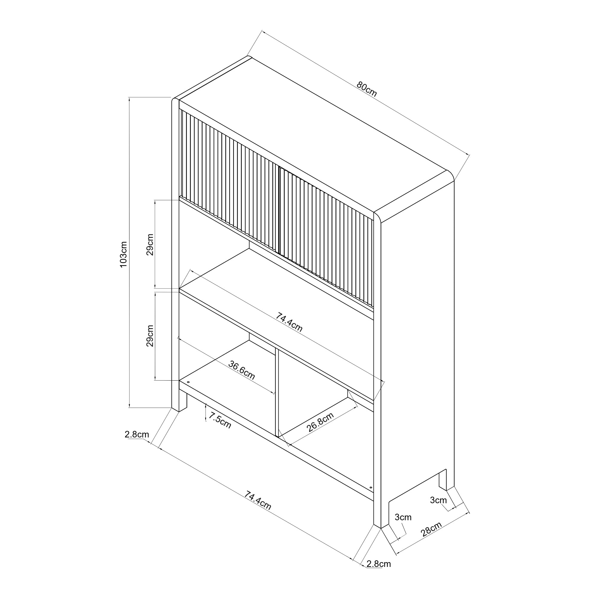 Credenza Bassa Lukkodso con 2 Ante e Scomparti Aperti 103x80x28 cm Effetto Noce [en.casa]