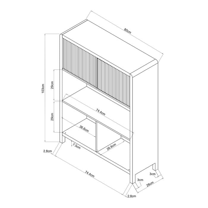 Credenza Bassa Lukkodso con 2 Ante e Scomparti Aperti 103x80x28 cm Effetto Noce [en.casa]