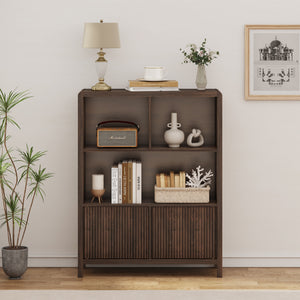 Credenza Bassa Lukkodso con 2 Ante e Scomparti Aperti 103x80x28 cm Effetto Noce [en.casa]