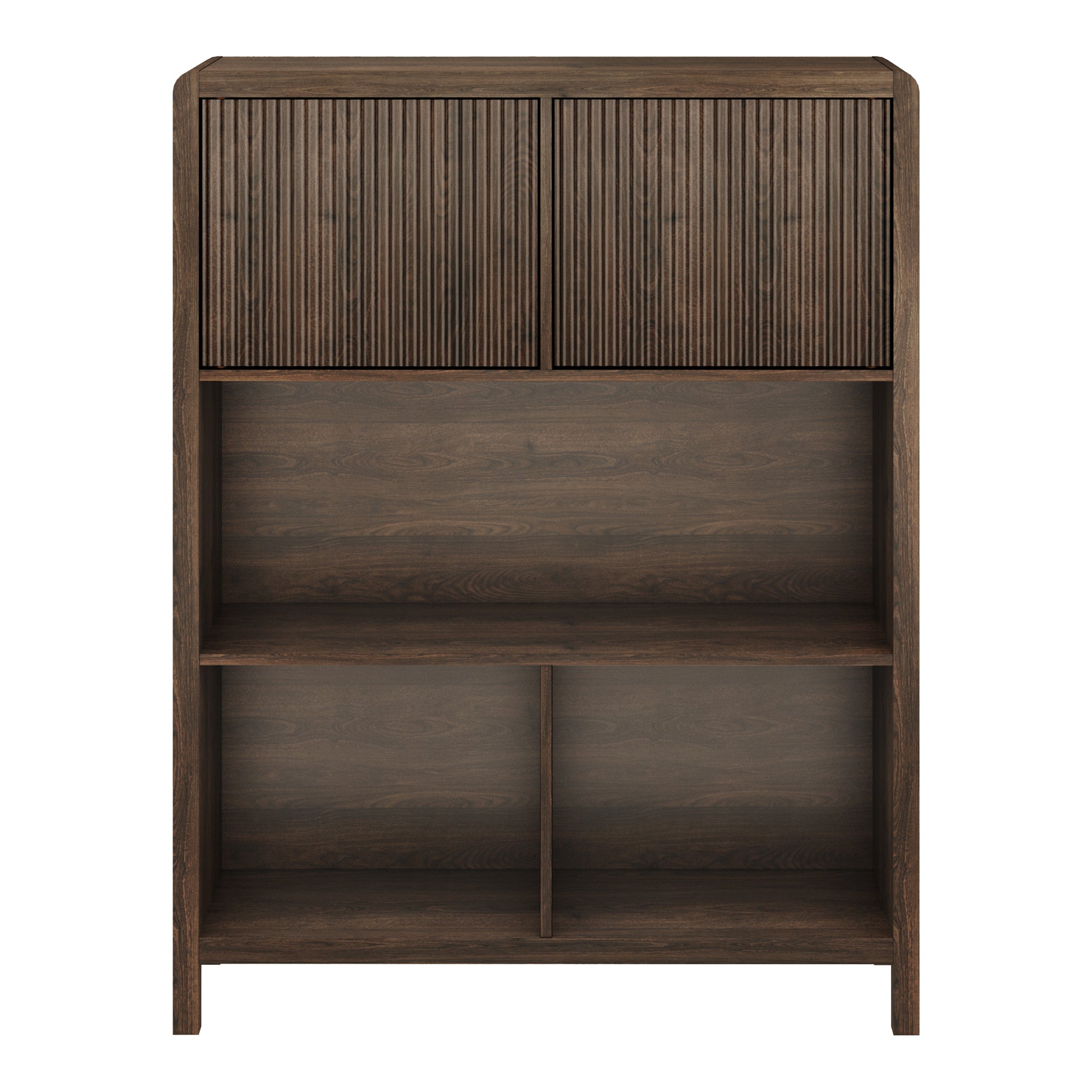 Credenza Bassa Lukkodso con 2 Ante e Scomparti Aperti 103x80x28 cm Effetto Noce [en.casa]