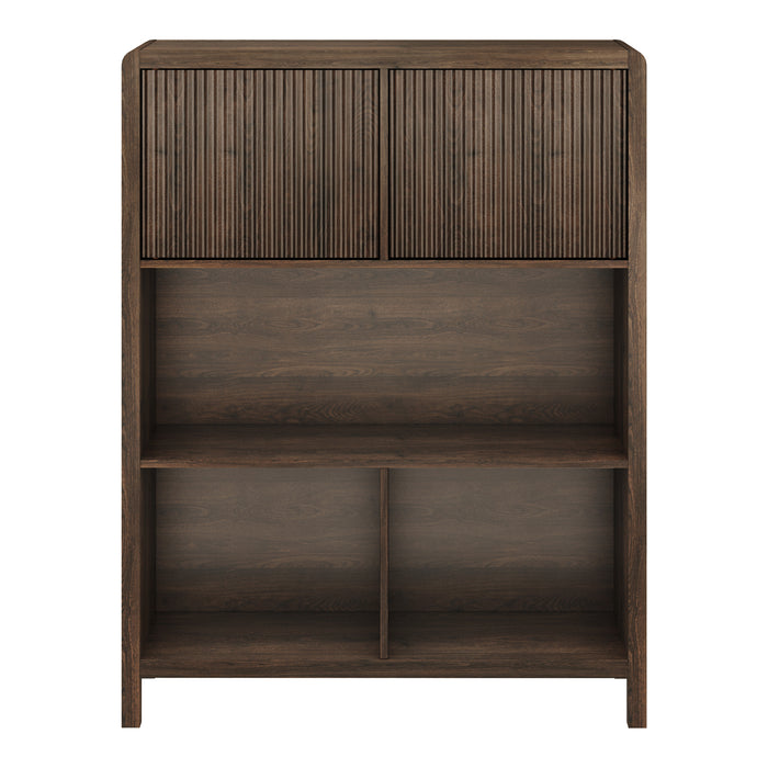 Credenza Bassa Lukkodso con 2 Ante e Scomparti Aperti 103x80x28 cm Effetto Noce [en.casa]