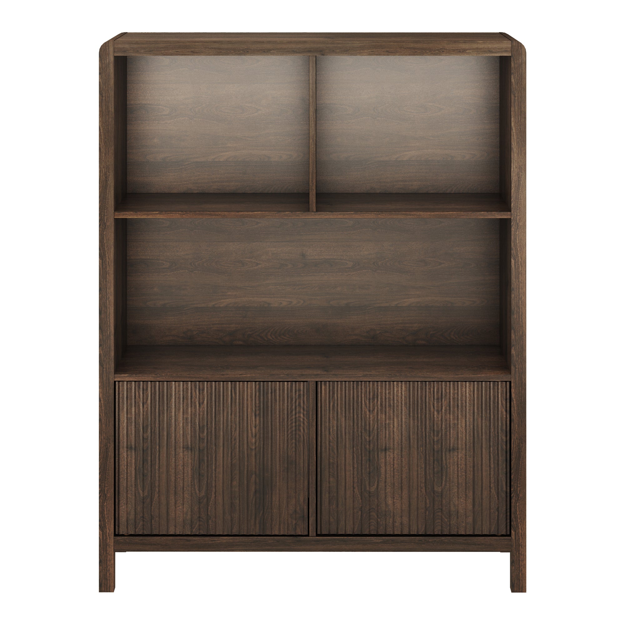 Credenza Bassa Lukkodso con 2 Ante e Scomparti Aperti 103x80x28 cm Effetto Noce [en.casa]
