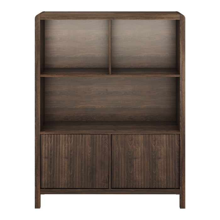 Credenza Bassa Lukkodso con 2 Ante e Scomparti Aperti 103x80x28 cm Effetto Noce [en.casa]